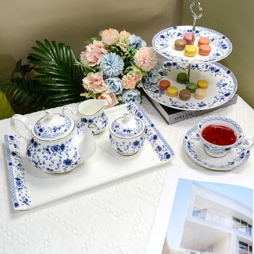 Bone China Serving Trays, 14 Inch Porcelain Serving Tray, Blue and