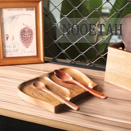 Large Acacia Wood Spoon Rest, Double Wooden Spoon Holder With Non Slip