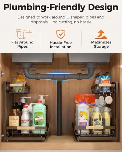 Sevenblue 2-Pack 2-Tier Height Adjustable Under Sink Organizer &