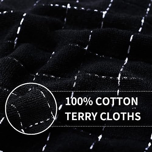 Homaxy 100% Cotton Terry Kitchen Towels, 2 Pack, Black