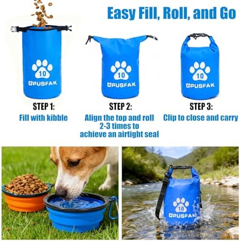 Pet Food Storage Bag with Bowl (64 Cup) - Zip Roll Top Dog Food Travel