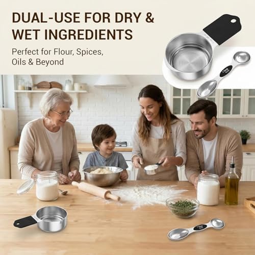Magnetic Measuring Cups and Spoons Set 16 Piece, 304 Stainless Steel