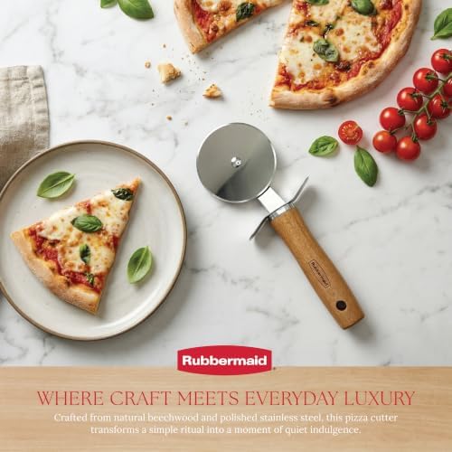 Rubbermaid Beechwood Pizza Cutter Wheel, Heavy Duty Sharp Pizza Slicer