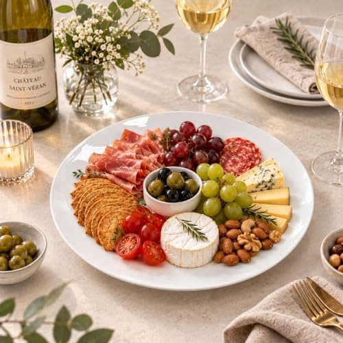 Serving Platters Set of 4, 12 Inch White Ceramic Serving Plates, Round