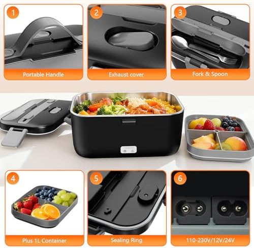 Electric Lunch Box for Adults, 2.8L Double Layer Heated LunchBox