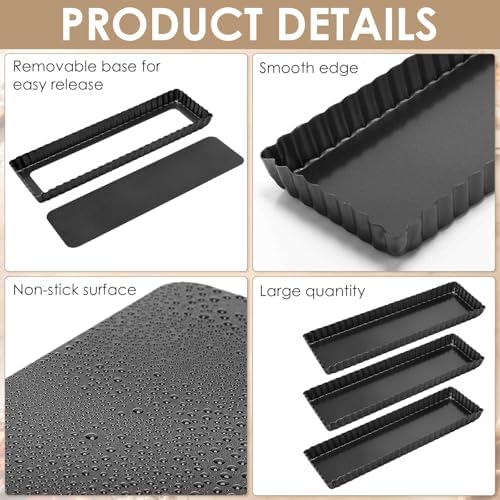 4 Pack Rectangular Tart Pans 14 Inch with Removable Bottom, Nonstick