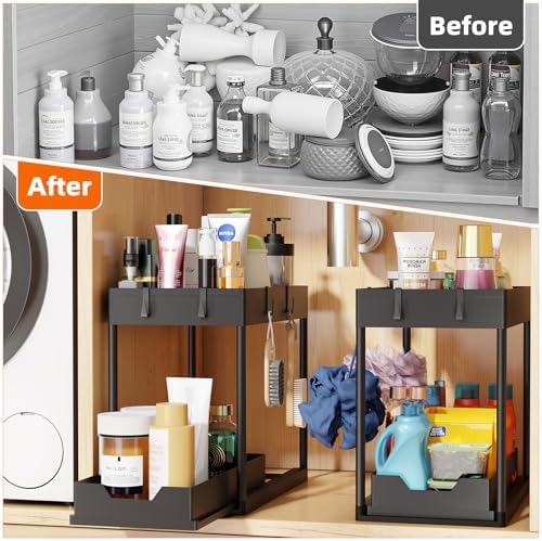 Simple Trending Under Sink Organizer, 2 Pack Black