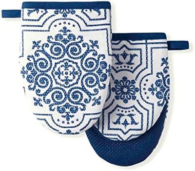 Martha Stewart Strie Medallion Mini Oven Mitt 2-Pack Set, Navy Blue