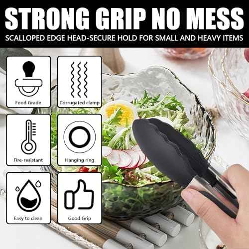 Kitchen Tongs with Silicone Tips, Stainless Steel Cooking Tongs Set of