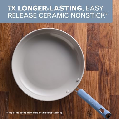 Farberware TrueCook Ceramic Plus Induction-Ready, Dishwasher Safe 12-Piece Cookware Set Steel Blue