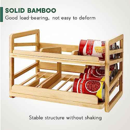 Yumkfoi Rolling Bamboo Can Organizer Rack, Stackable Can Storage