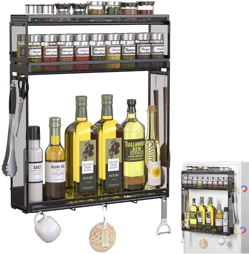 Docnest 3 Tier Magnetic Spice Organizer Shelf, 9 Hooks