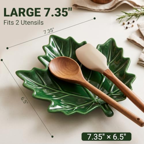 Ceramic Spoon Rest for Stove Top, Large Maple Leaf Spoon Holder