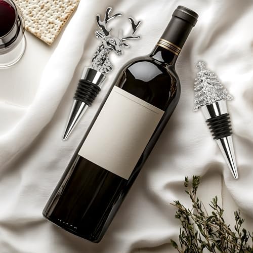 2Pack Christmas Wine Stopper, Elk & Christmas Tree Shape Decorative