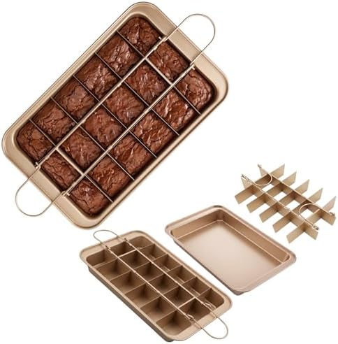 2 Pack Brownie Pan with Dividers 12.4X8X2 Inches and Brownie Cutter