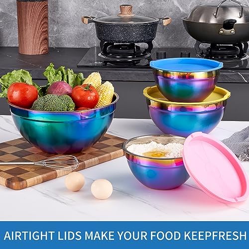 Rainbow Mixing Bowls With Airtight Lids,Stainless Steel Bowl,Salad