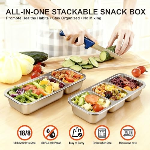 3 Pack Stainless Steel Snack Containers, Orange