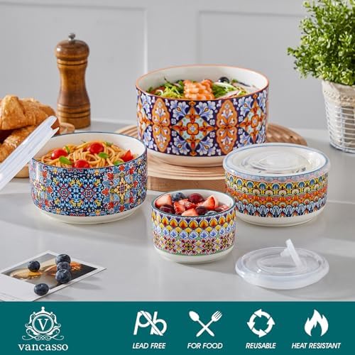 vancasso SIMI Serving Bowls with Lids, Ceramic Mixing Bowls Set of 4