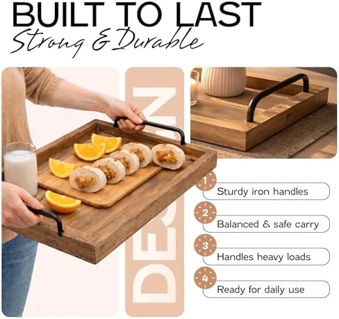 Besti Rustic Vintage Food Serving Trays (Set of 2) | Nesting Wooden