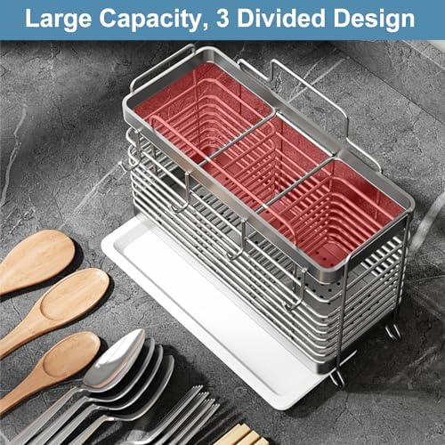 Utensil Holder, Kitchen Utensil Drying Rack with Drain Tray