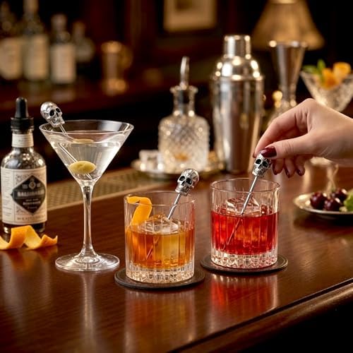 Homestia 6 Pcs 4.6'' Metal Cocktail Martini Picks, Halloween Skull