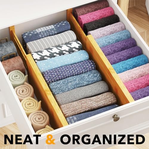 SpaceAid Bamboo 4 Pack Dresser Drawer Dividers, 4.65“ High Adjustable