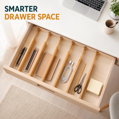 Adjustable Bamboo Drawer Dividers, Expandable Organizer Separators for