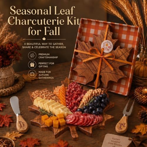 Nuenen 1 Set Fall Maple Leaf Mini Charcuterie Board Gift, 8.3 x 7.5 in
