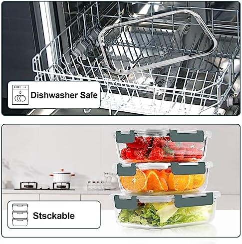 VERONES Glass Meal Prep Containers Set, 10 Pack, Grey