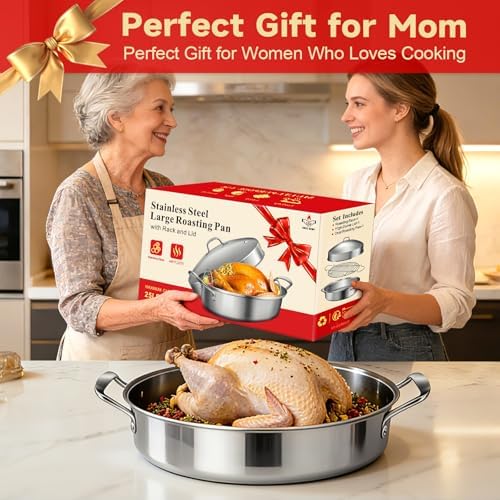 21 Inch Stainless Steel Roasting Pan with Rack and Lid For Turkey