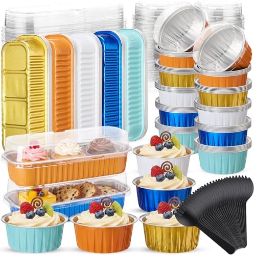 Blushtier 180 Pcs/60 Set Mini Loaf Cake Pans with Lids,Blue and Orange