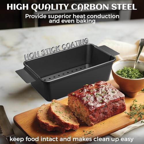 TLAZZ 2 Pack Meatloaf Pan with Drain Tray for Pound Cake Bacon