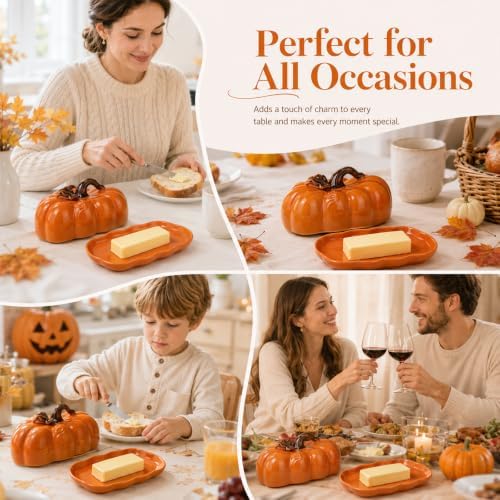 Ceramic Butter Dish with Lid for Countertop, Cute Pumpkin Butter