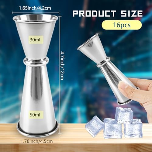 16 Pcs 2 oz 1 oz Jigger for Bartending 304 Stainless Steel Shot