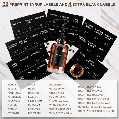 Coffee Syrup Dispenser for Coffee Bar, 16.9 fl oz Glass Syrup