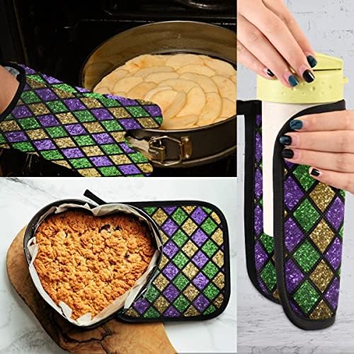 Oven Mitts Quilted Cotton Lining Shiny Green Potholders BBQ