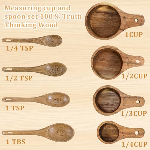 Wooden Measuring Cups and Spoons Set - Eco-Friendly Solid Acacia Wood