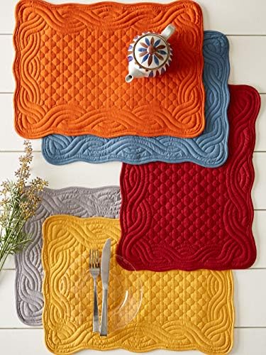 DII Quilted Farmhouse Collection Tabletop, Placemat Set, Pumpkin