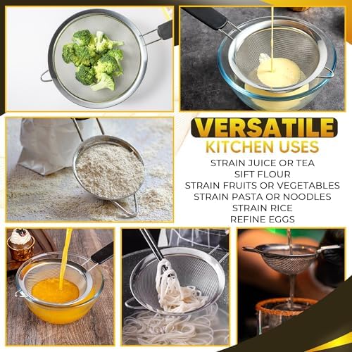 Set of 3 Fine Mesh Strainers for Kitchen | 3.4 inch, 5.5 inch and