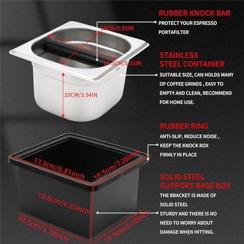 DIBTSA Espresso Knock Box,Stainless Steel Coffee Pucks Container, with