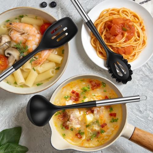 12PCS Silicone Kitchen Utensil Set, Stainless Steel Handled Cooking
