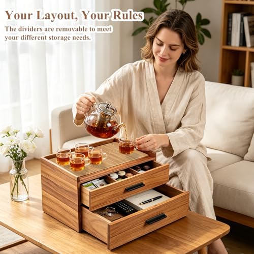 Wood Tea Bag Organizer with Double Drawer, Coffee and Tea Station