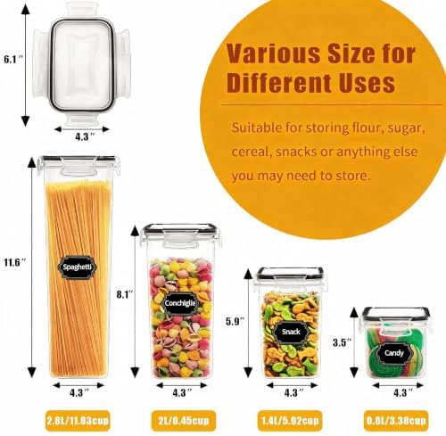 Wildone Airtight Food Storage Containers with Lids, 14PC Plastic Kitchen Storage Containers for Pantry Organization and Storage, Cereal, Flour and Sugar Containers, Include 20 Labels & Pen
