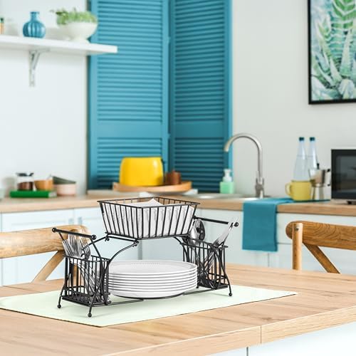 Sorbus Buffet Caddy, Stackable Utensil, Napkin & Plate Holder (Black)