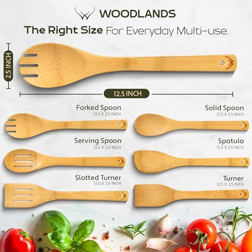 Prime Bamboo Wooden Spoons for Cooking Set of 6 Pcs – Wooden Cooking