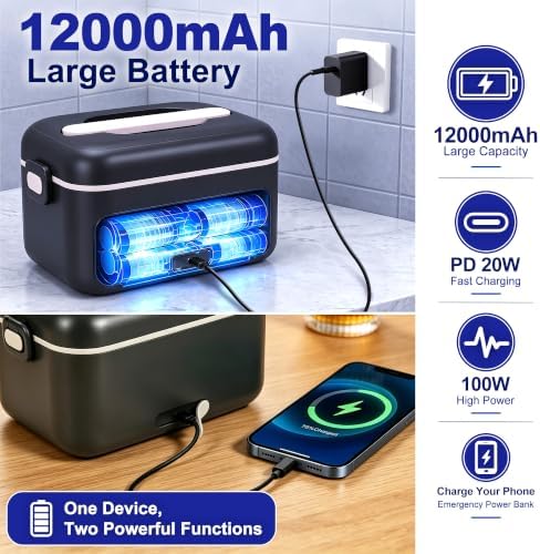 LONICERA Cordless Electric Lunch Box, 12000mAh, 1.3L