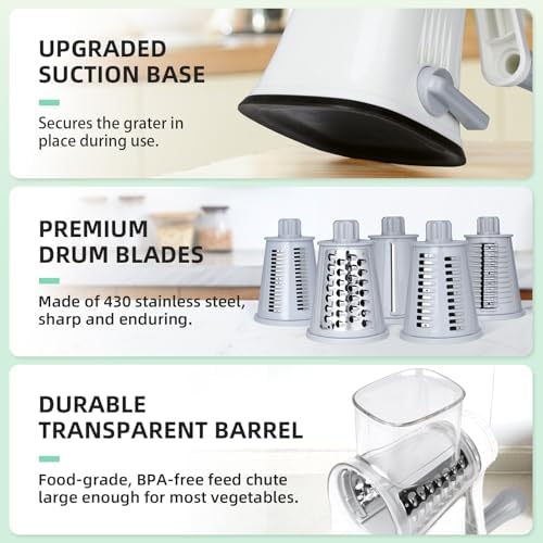 Rotary Cheese Grater Hand Crank, 5 Blades