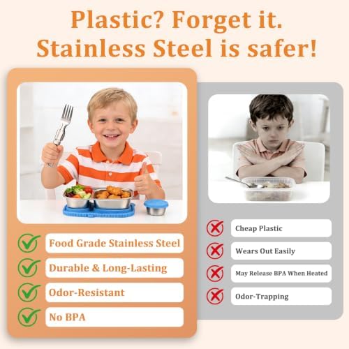 3 Pack Stainless Steel Snack Containers with Silicone Lids, Reusable