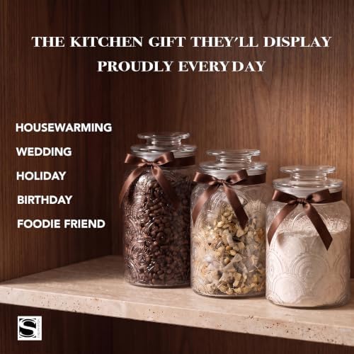 Style Setter Clear Glass Kitchen Canister Set, Retro Design 3PC