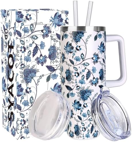 SYACOT 40 oz Tumbler with Handle and Straw Stainless Steel Insulated